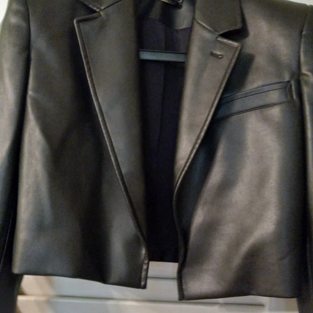 Elie Tahari Faux Leather Cropped Black Jacket Size XS NEW w TAG Price $448